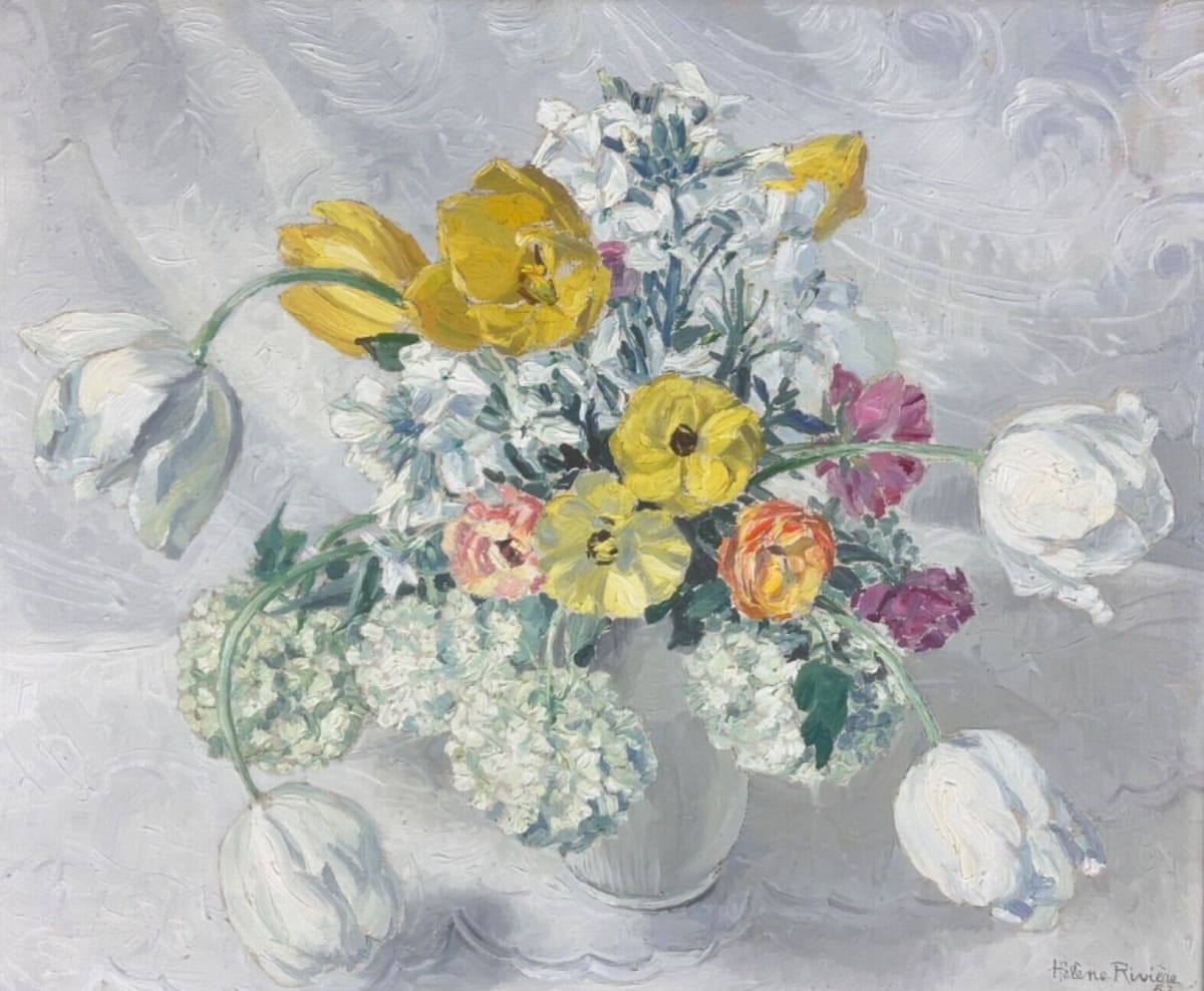 Tableau bouquet de fleurs peinture huile Hélène Rivière Toulouse Henri Martin - Image 1