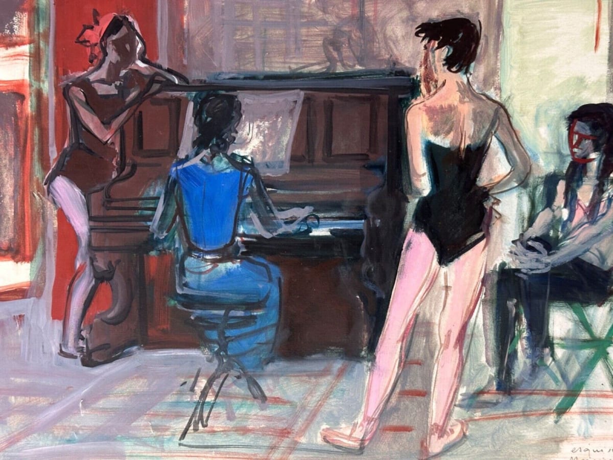 Ancien dessin Maurice Melat ballerine répétition Capitole Toulouse 1950 gouache - Image 1