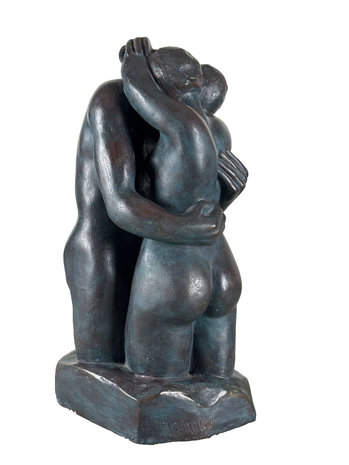 Ancienne sculpture le baiser l'étreinte portrait de couple enlacé signé XXe - Image 1