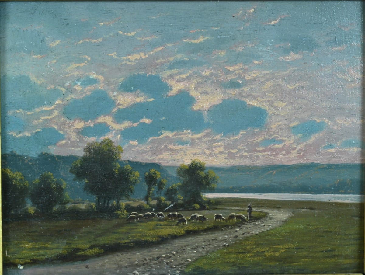 Ancien tableau paysage couché de soleil Lot Dordogne berger troupeau A. Lapoque - Image 1