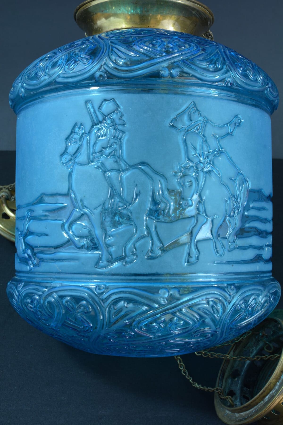 Lampe lanterne signée Baccarat bleu pétrole Russian Troika hanging lantern XIXe - Image 1