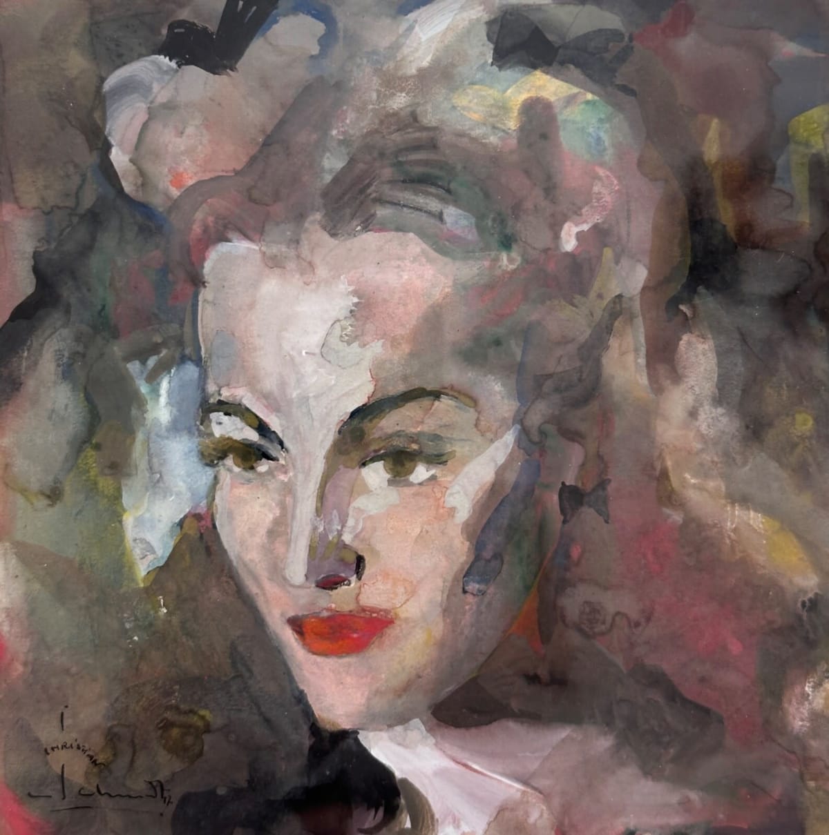 Dessin Christian Schmidt portrait jeune fille aquarelle succès Dieuzaide - Image 1