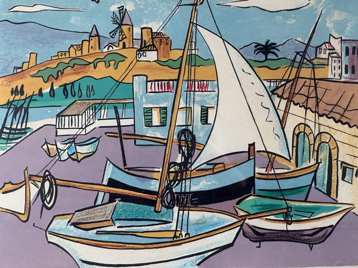 Belle lithographie moderne, le port Ibiza palma de Majorque, Renée Aspe, 1960 - Image 1