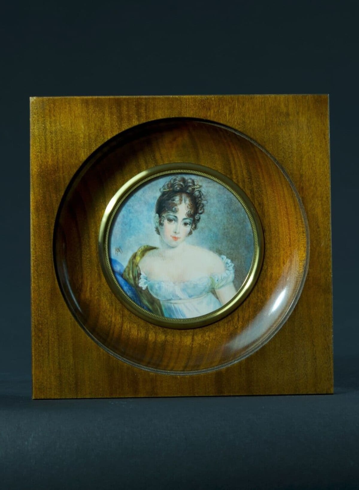 Tableau miniature ancien portrait de dame Récamier élégante Empire Vandevoorde - Image 1