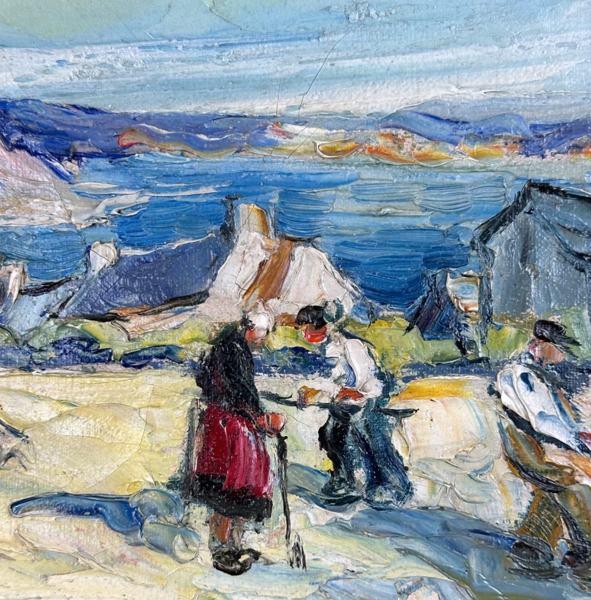 Beau tableau ancien paysage animé bord de mer Bretagne signé Forest Art Déco - Image 1