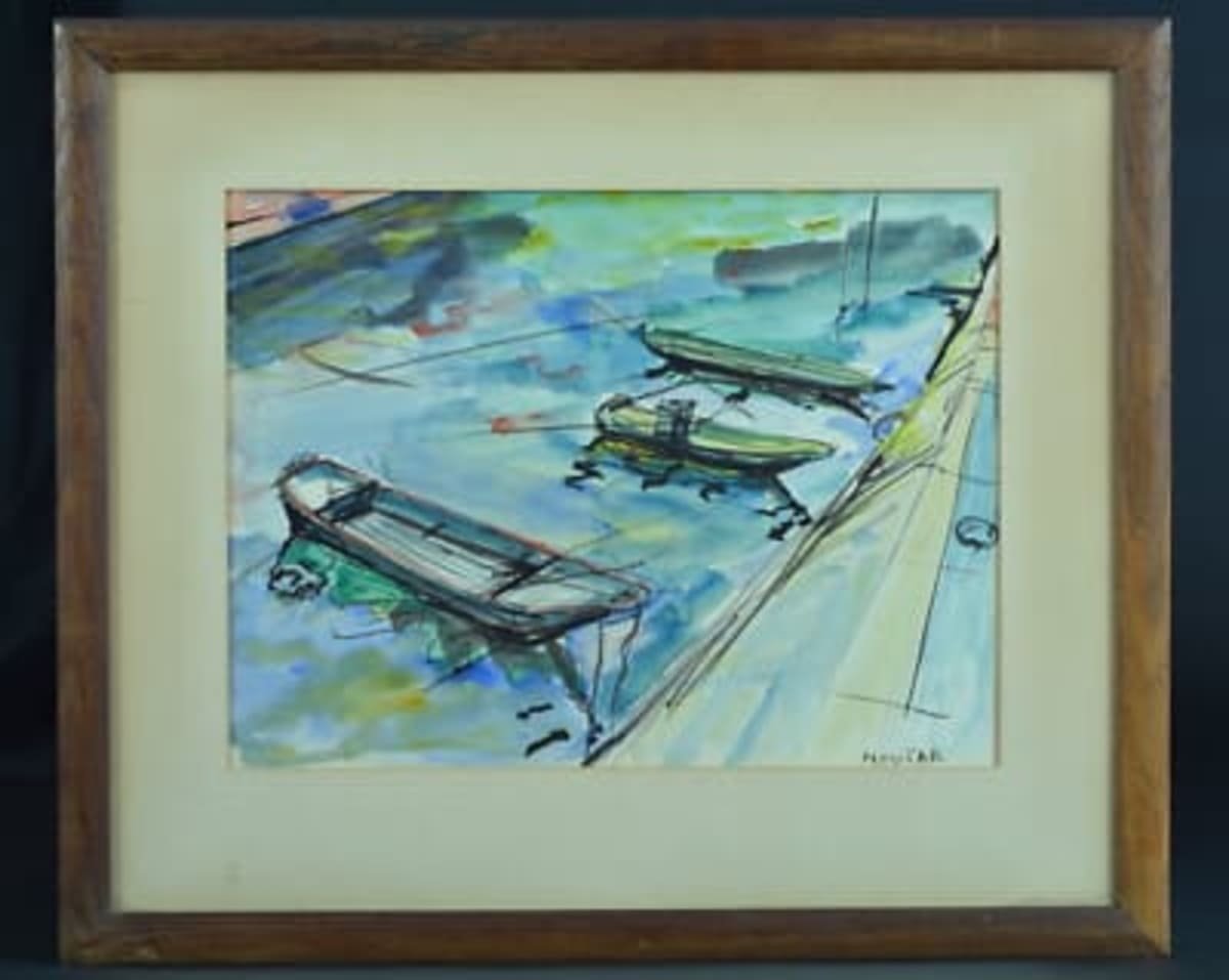 Tableau ancien marine bateaux au port gr. de L'échelle Paris J. L. Calmettes - Image 1