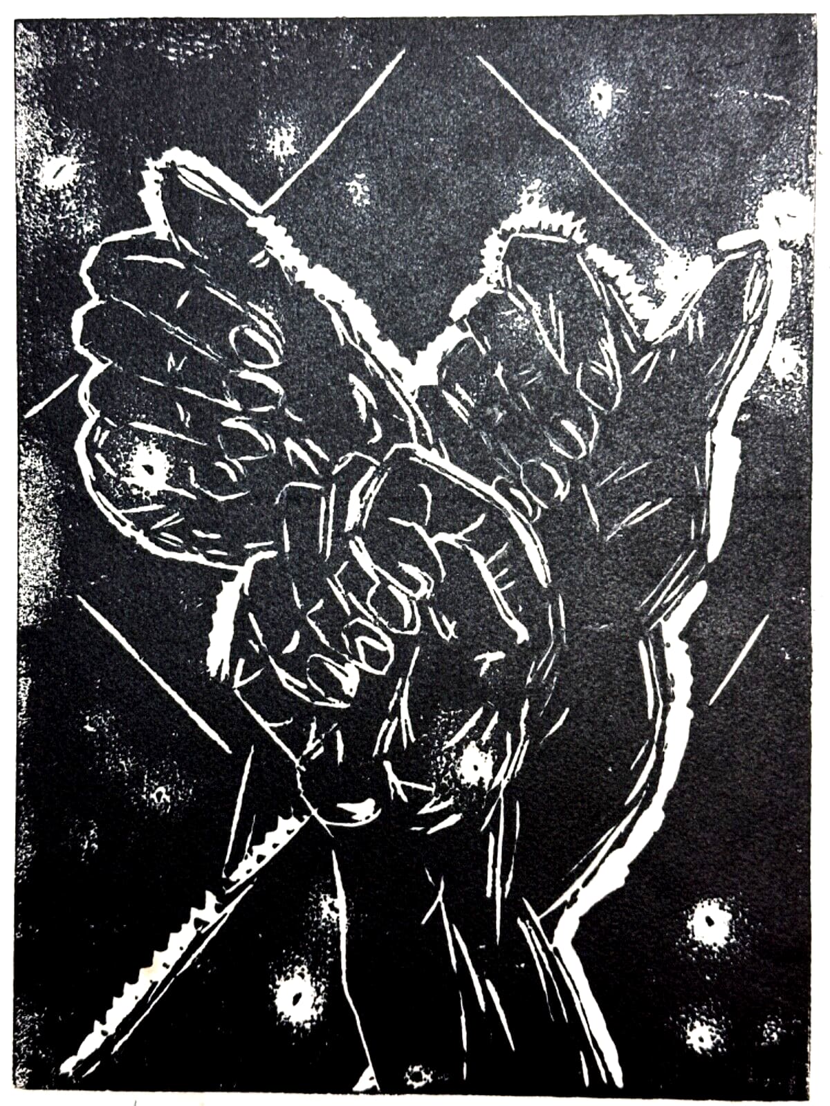 Ancienne gravure mains barbelés Martine Martine Lévy Troyes art moderne - Image 1