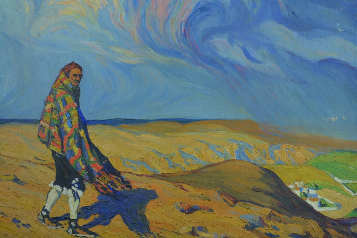 Tableau ancien paysage animé 1916 paysage Pays Basque Aragon R. Gomez Gimeno - Image 1