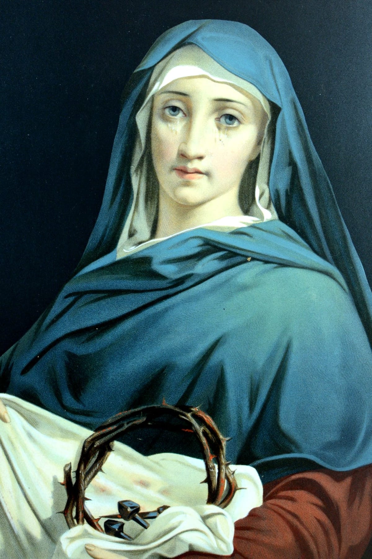 Grande lithographie gravure religieuse XIXe Vierge des Douleurs Lazerges / Pingot - Image 1