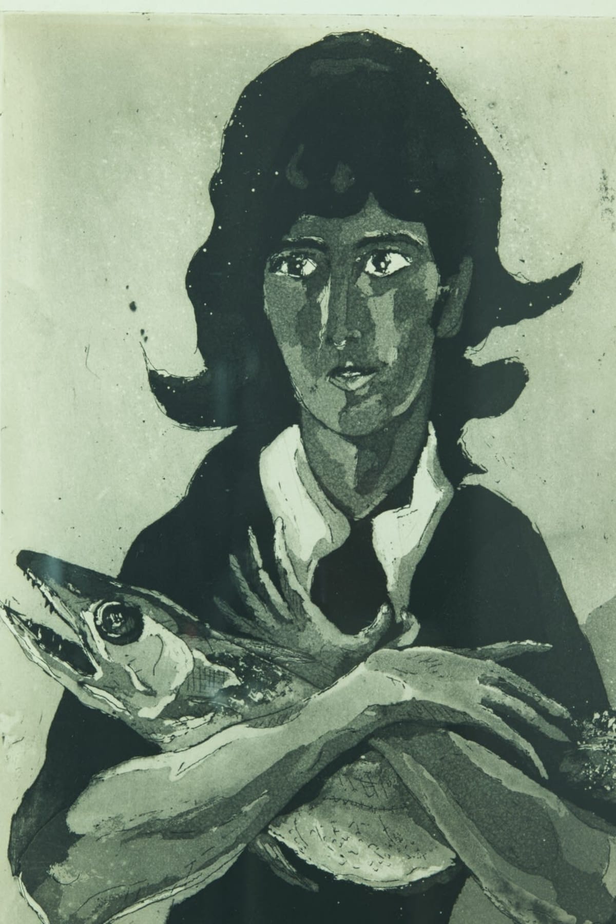 Christian d'Espic rare gravure portrait de jeune fille au poisson Villon 1950 - Image 1