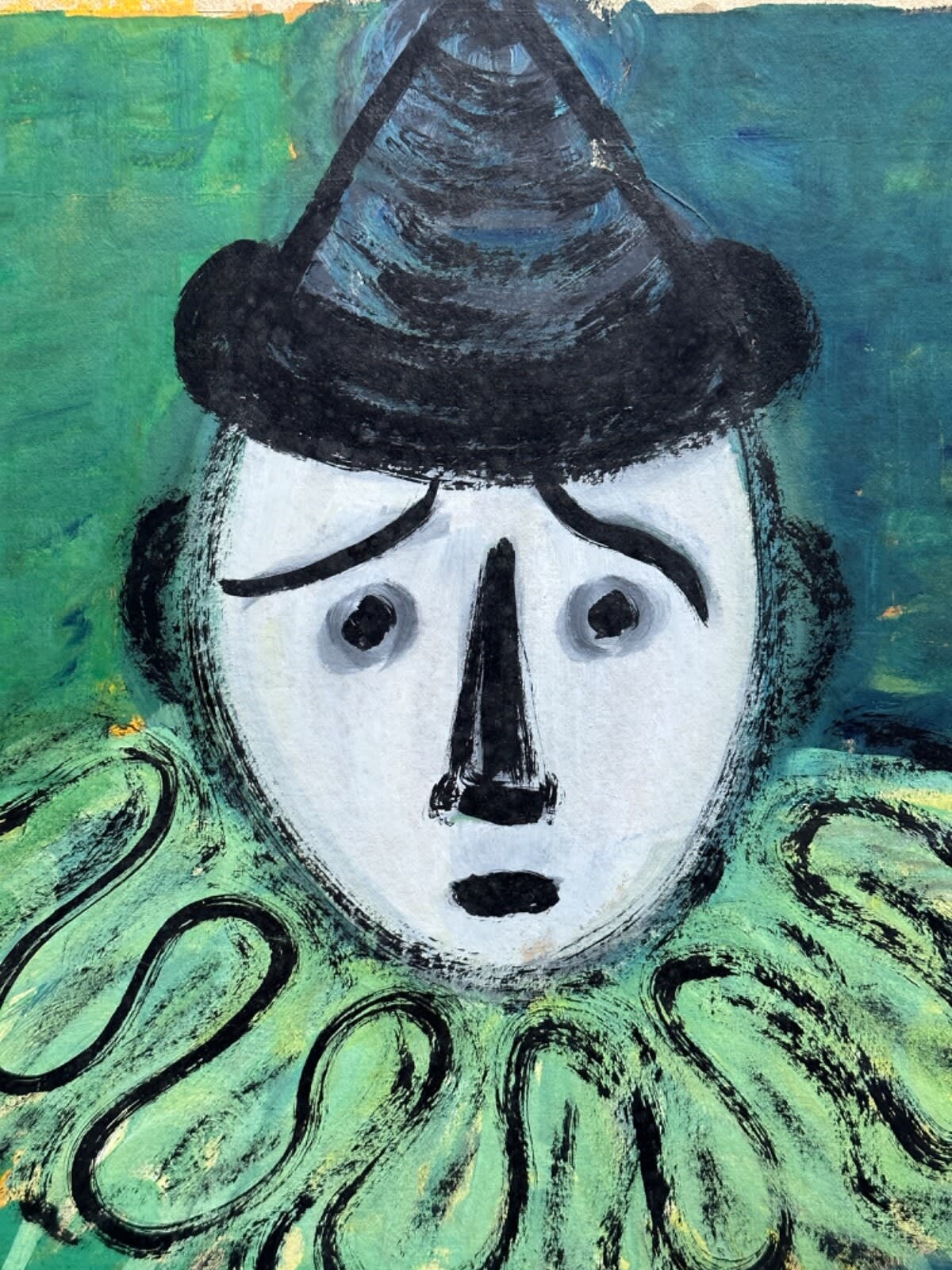 Tableau ancien Maillols portrait clown blanc expressionniste chat art moderne - Image 1