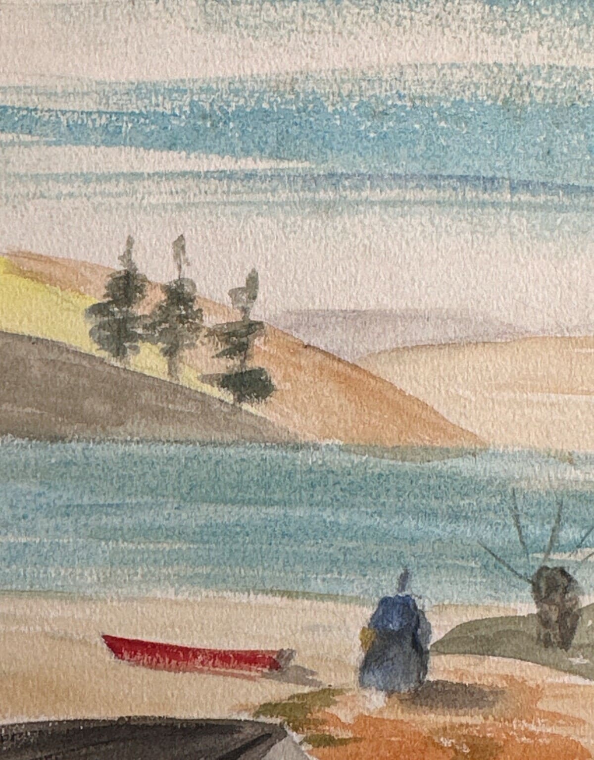 Anciennes aquarelles Gabrielle Bellocq vers 1960 paysage de campagne et Bretonne - Image 1