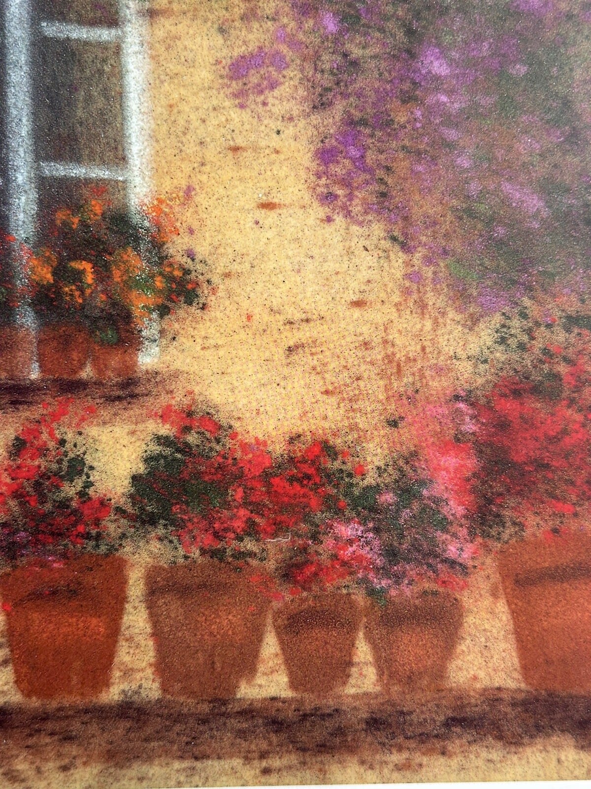 Ancien tirage limité 1989 Gabrielle Bellocq La Fenêtre Géraniums impressionniste - Image 1