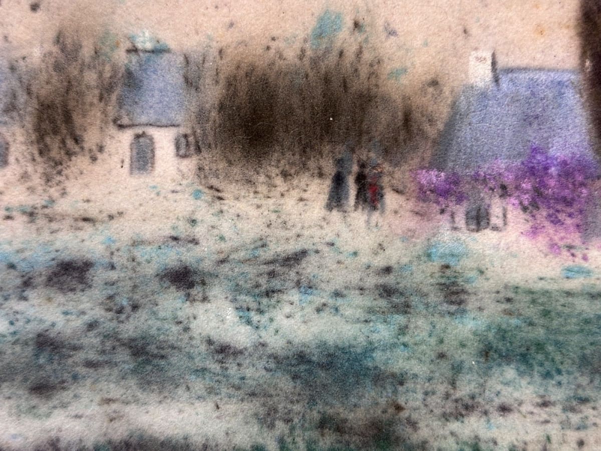 Ancien pastel impressionniste Gabrielle Bellocq paysage aux maisons bretonnes - Image 1