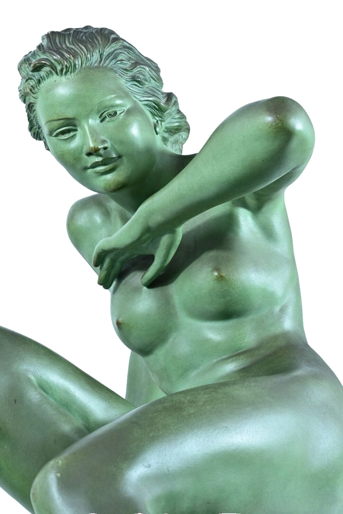 Grande statue art déco portrait de jeune femme nue Merval sv Le Verrier 85 cm - Image 1