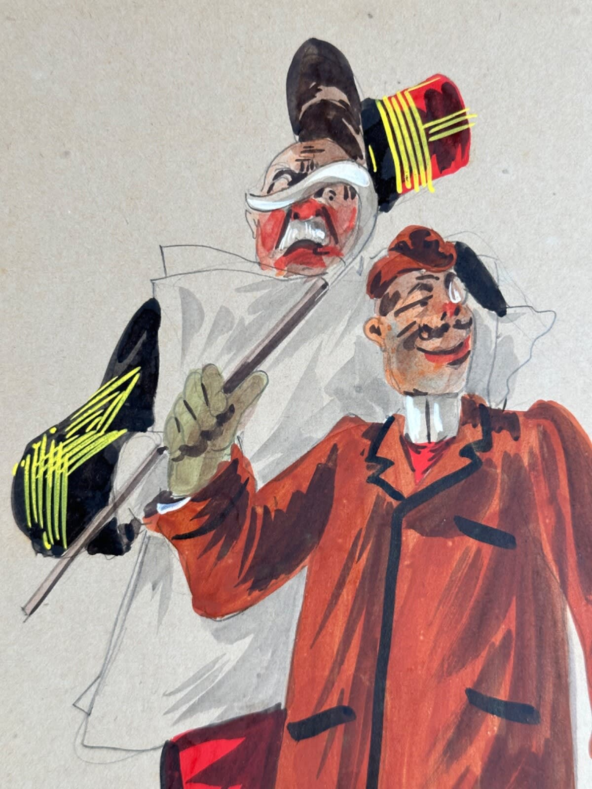 Ancien tableau militaire tenue colonie Coup de Canne caricature Robert x 4 - Image 1