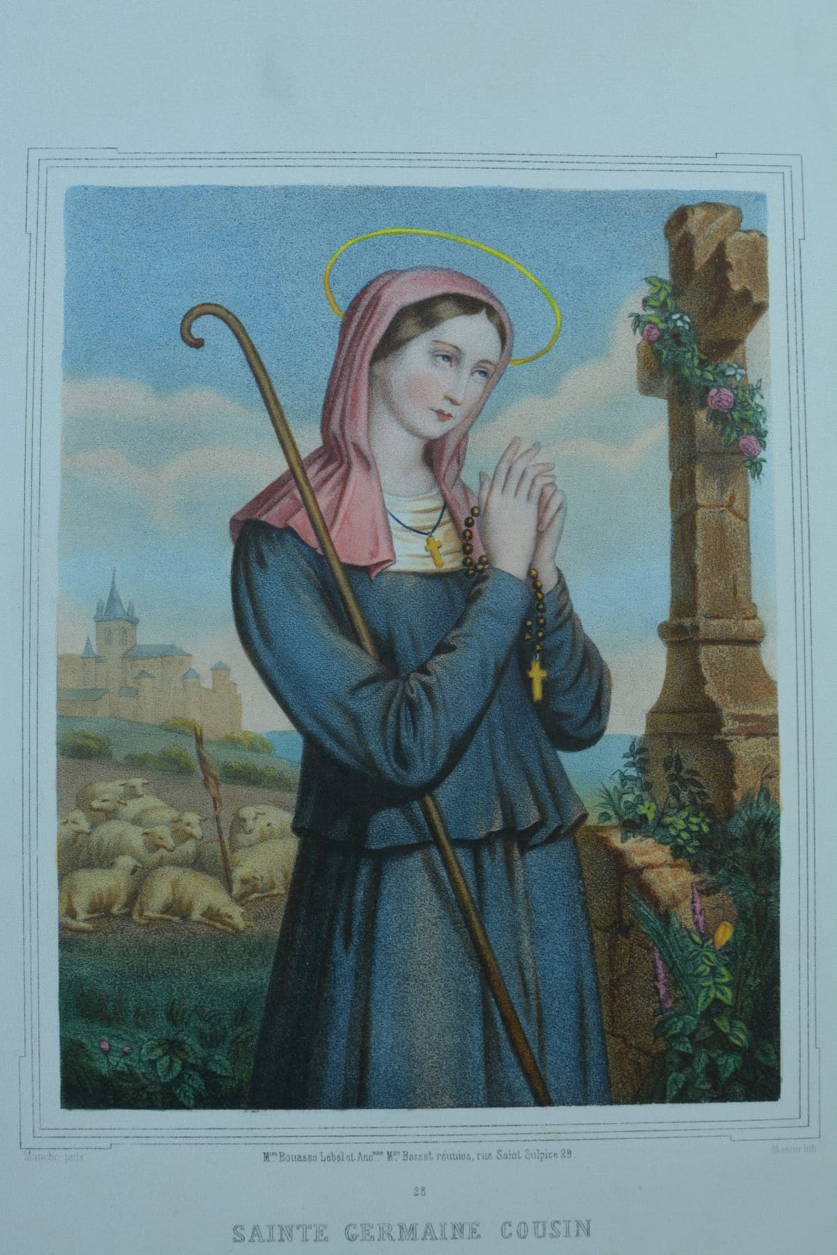 Lithographie couleur religieuse XIXe Sainte Germaine Cousin Manche / Bouasse Lebel - Image 1