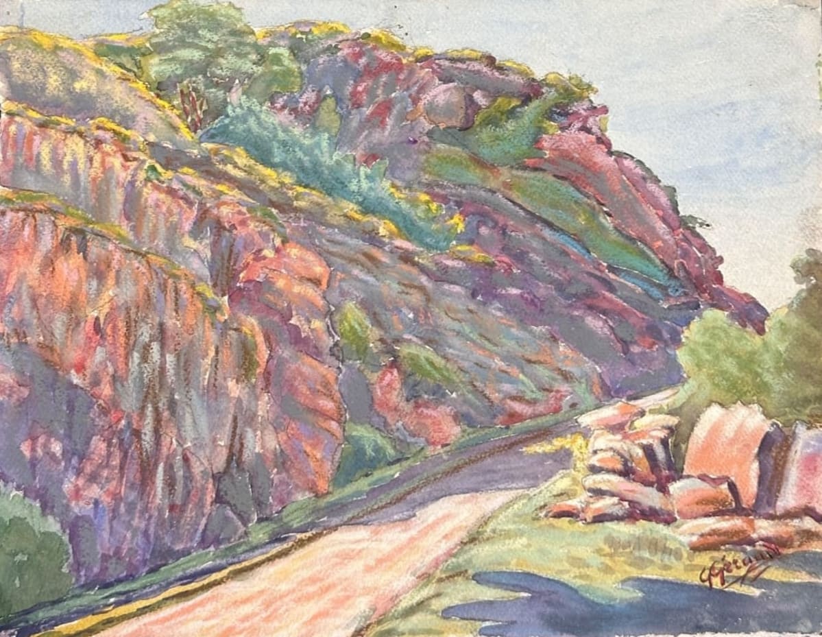 Ancienne aquarelle école pyrénéenne chemin Ariège Ax Bonascre 1920 montagne - Image 1