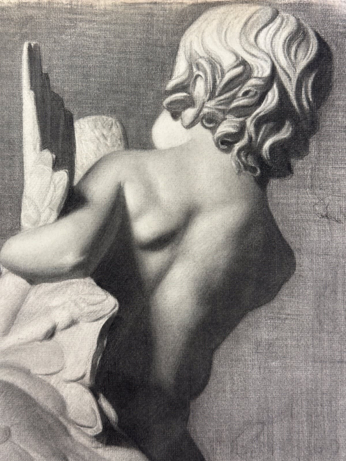 Ancien dessin académie Grèce antique portrait enfant à l'oie dos nu Louvres - Image 1