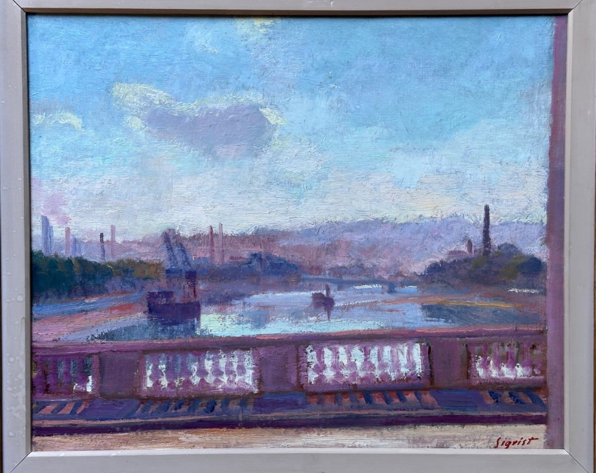Tableau ancien la Seine à Paris Javel Meudon impressionniste Ed. Sigrist 1900 - Image 1
