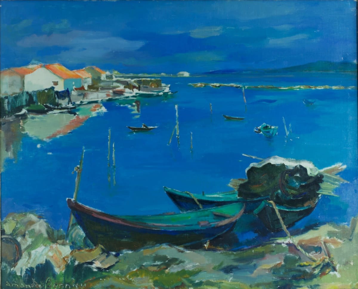 Grand tableau marine étang de Thau Sète bateau Pointe Courte Amanda Bonnieu XXe - Image 1