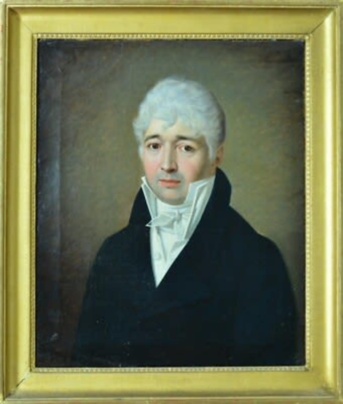 Tableau ancien portrait empire 1813 monogramme G.R homme redingote atl David - Image 1