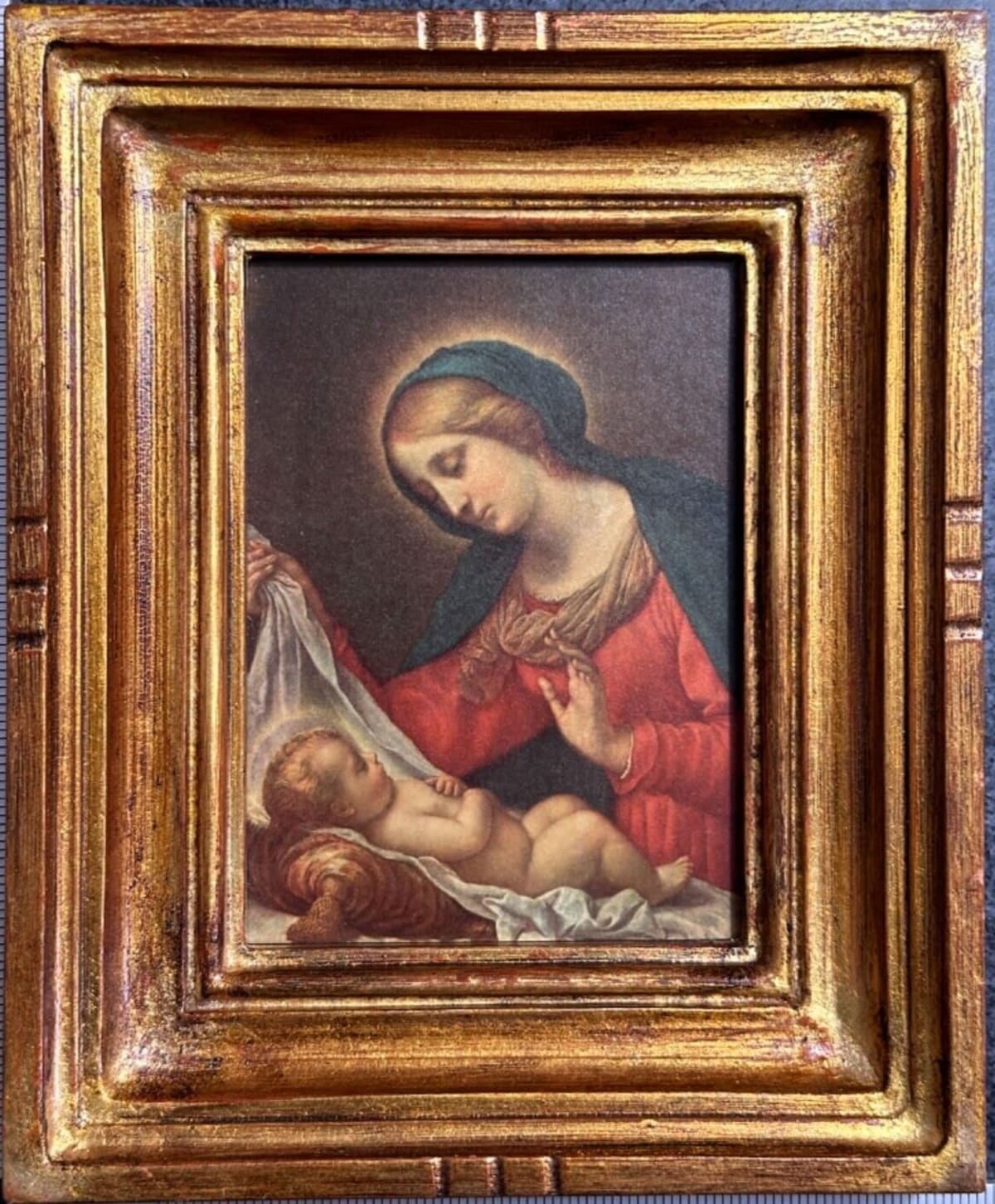 Ancien tableau religieux florentin icône Madone à l'enfant / Dolci cadre doré - Image 1