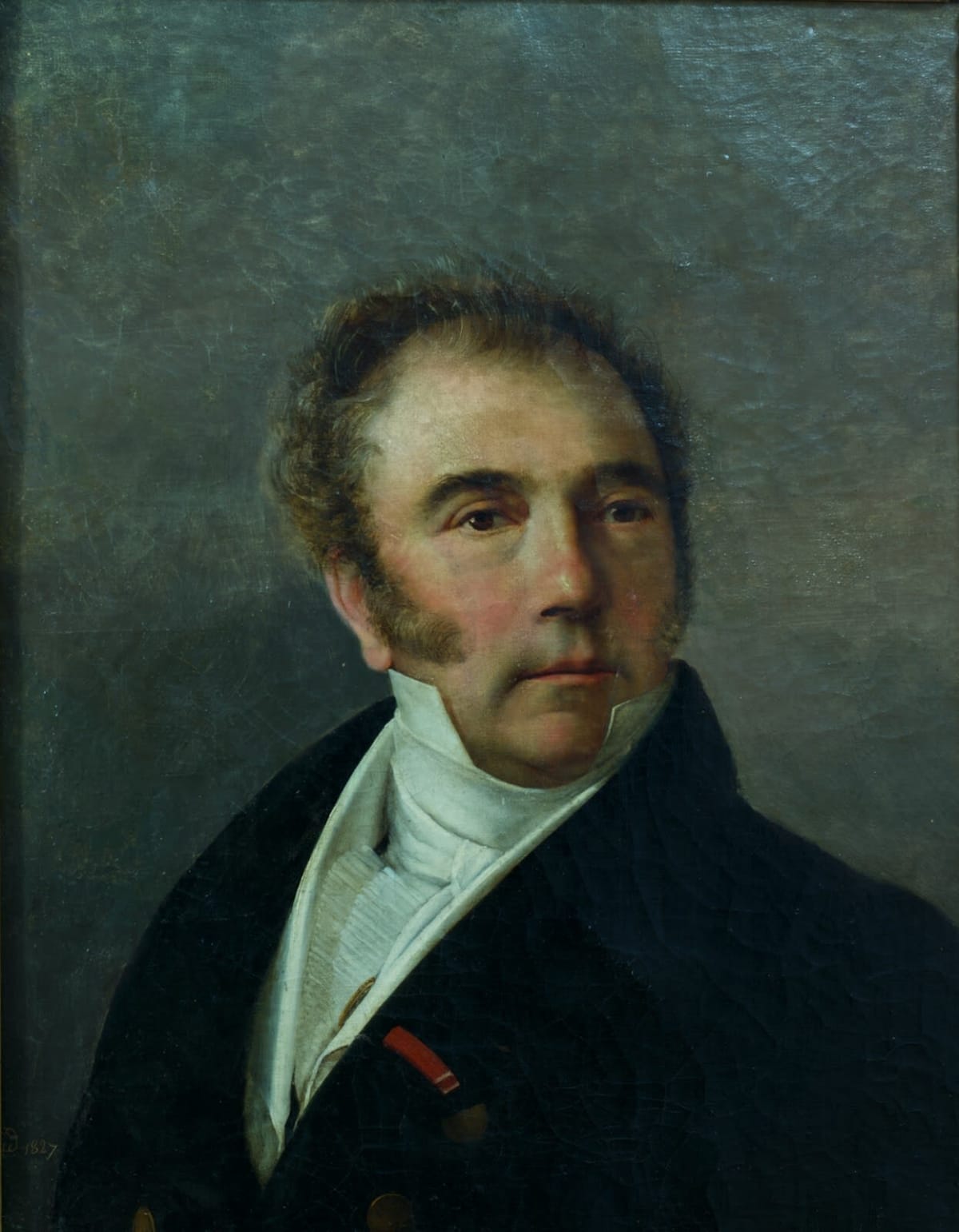 Beau tableau ancien Empire portrait homme cravate blanche Lienard Lille HST XIXe - Image 1