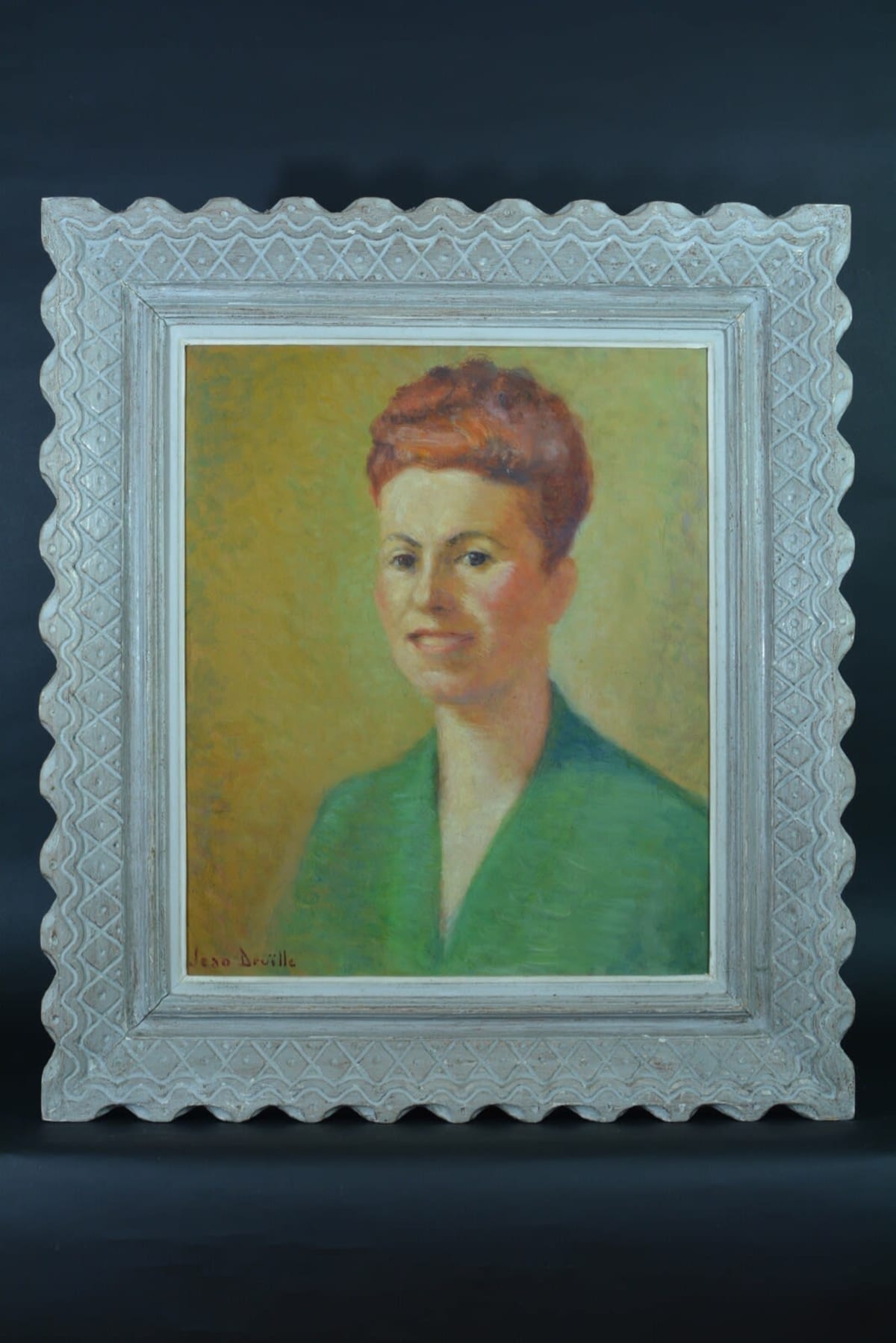Beau tableau art déco Jean Druille portrait de jeune femme épouse Claude Estadas - Image 1