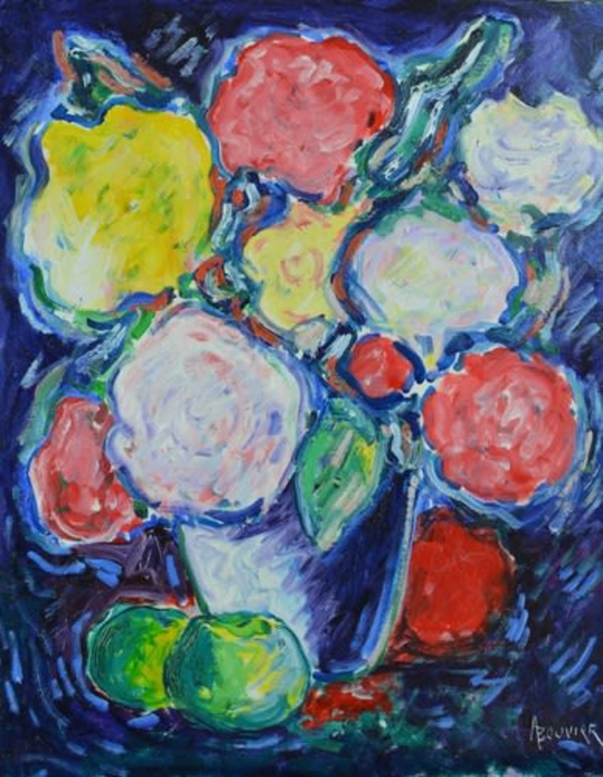 Beau tableau ancien Armand Bouvier bouquet de fleurs nature morte ent. Dufy cadre - Image 1