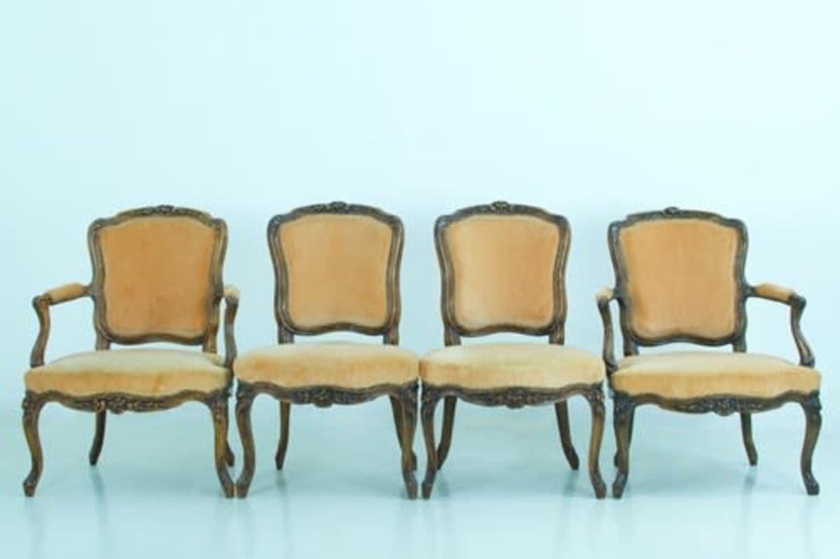 Ancien salon Louis XV fauteuil cabriolet chaise XVIIIe x 4 Jean Baptiste Gourdin - Image 1