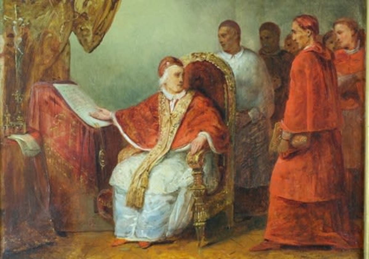 Ancien tableau romantique Ary Scheffer portrait pape Clément jésuites histoire - Image 1