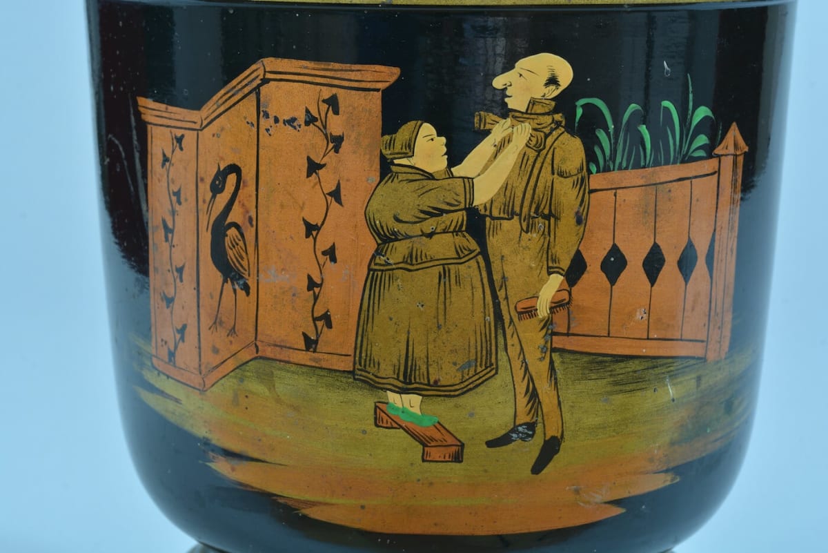 Bernhard Bloch ancien cache pot céramique humoristique portrait couple cravate - Image 1