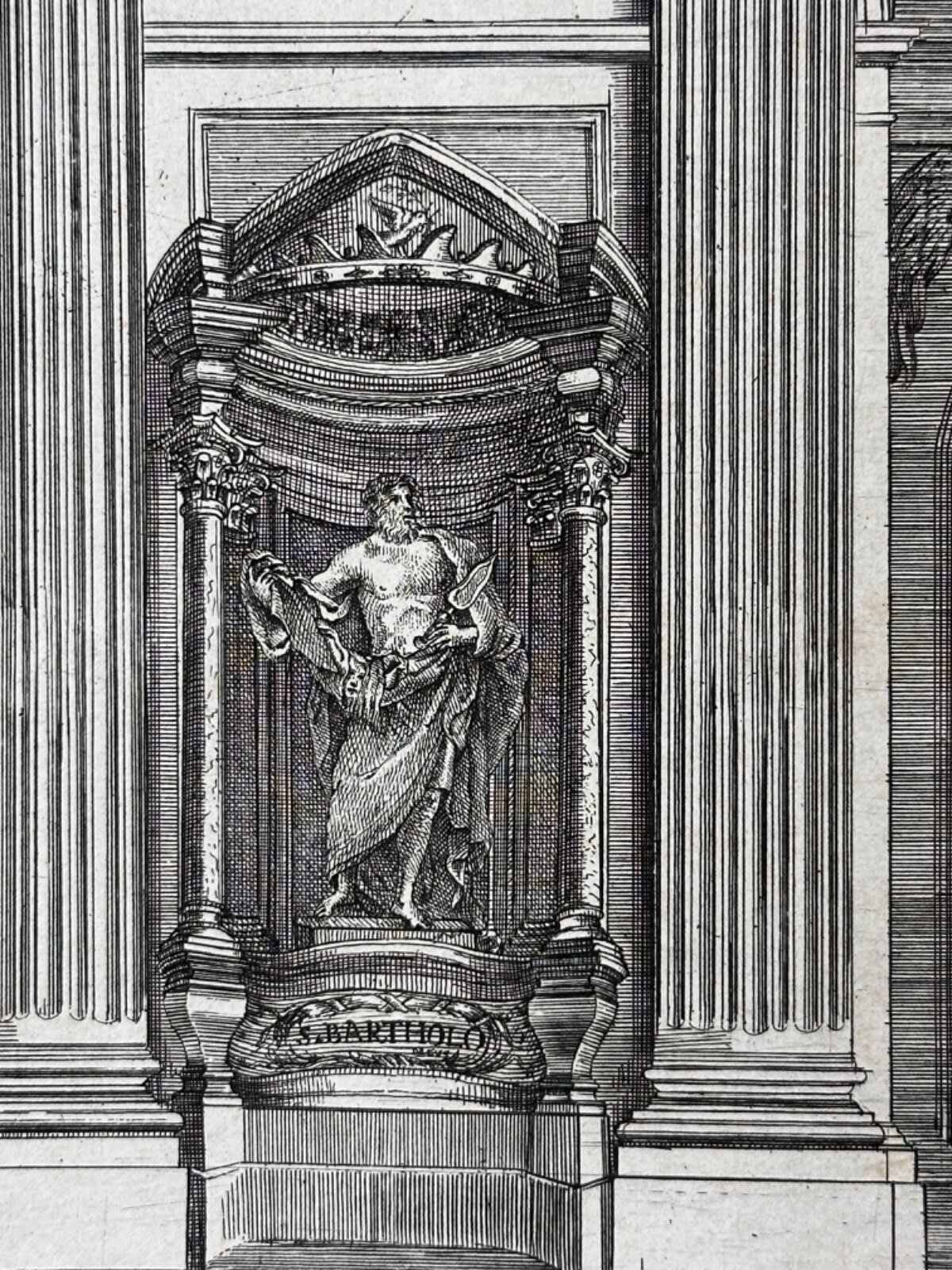 Ancienne gravure Rome architecture vue de temple Rocco Pozzi Romain 18e Latran - Image 1