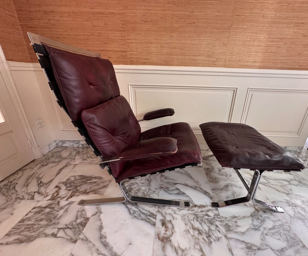 Grand fauteuil moderne Olivier Mourgue Airborne 1960 design vintage cuir rouge - Image 1