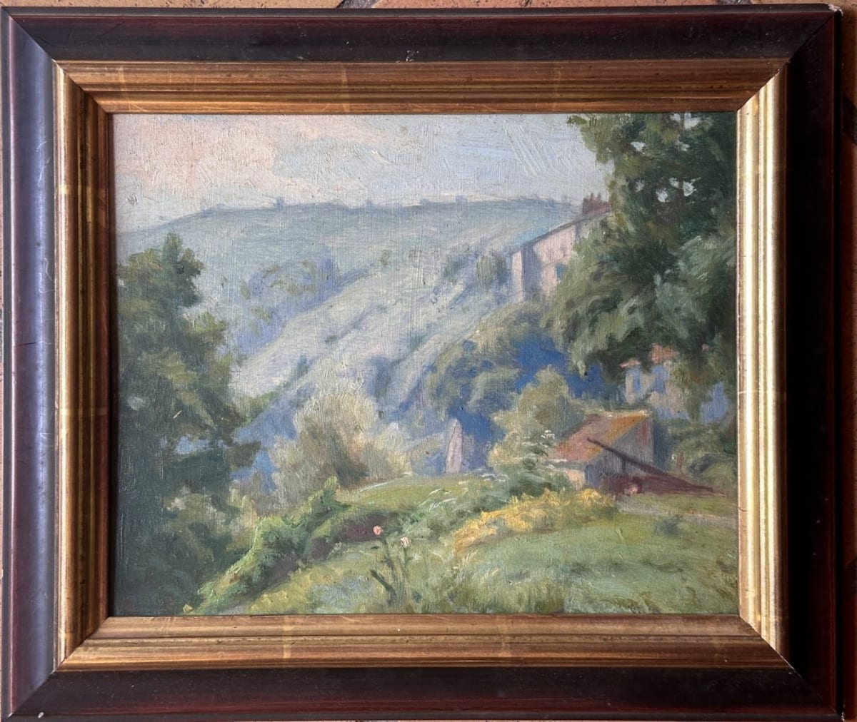 Tableau ancien paysage été vieille maison coline Albas Quercy Lot Chauvelot - Image 1