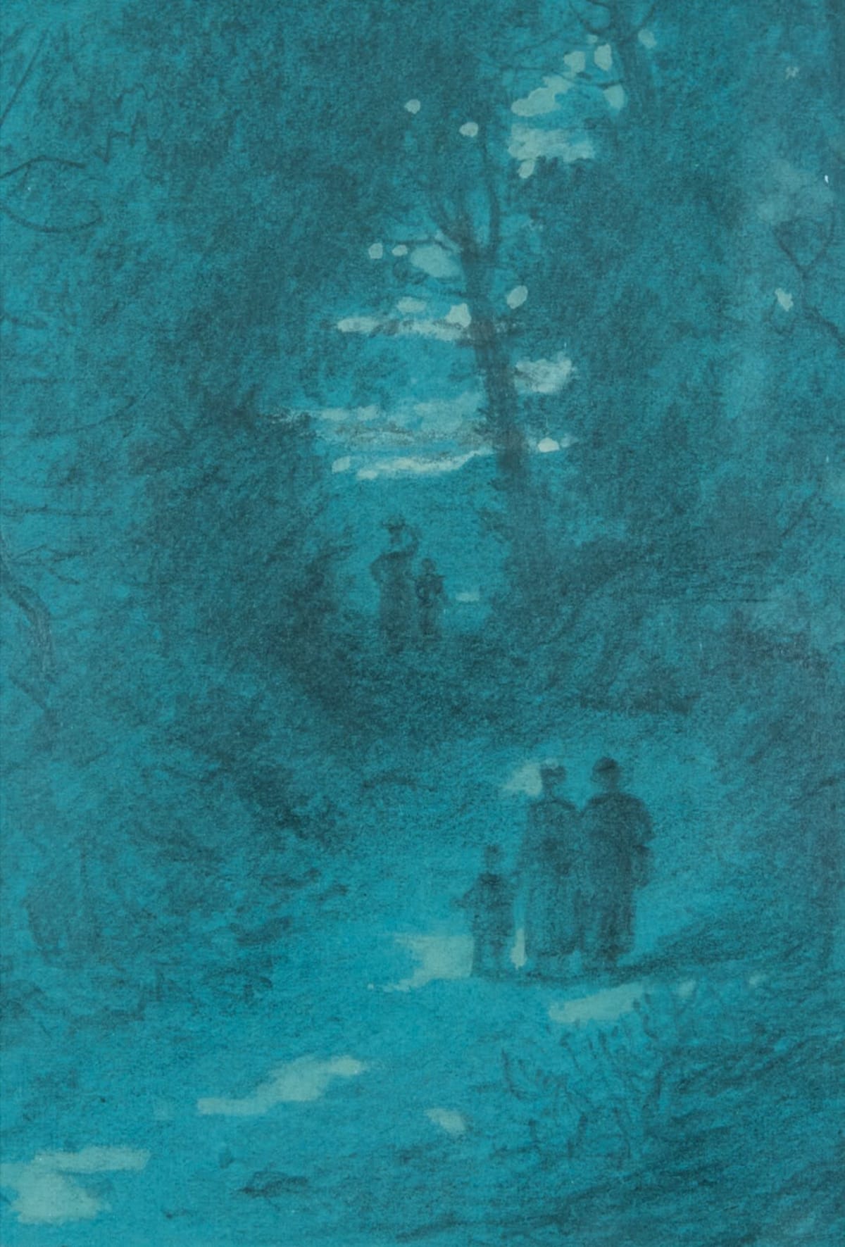 Ancien dessin paysage animé forêt Barbizon Fontainebleau Brunet Houard XIXe - Image 1