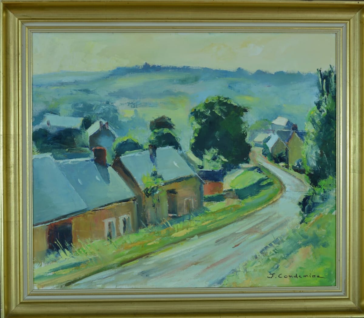 Ancien tableau vue de village vendéen signé Condemine cadre Sennelier HST XXe - Image 1