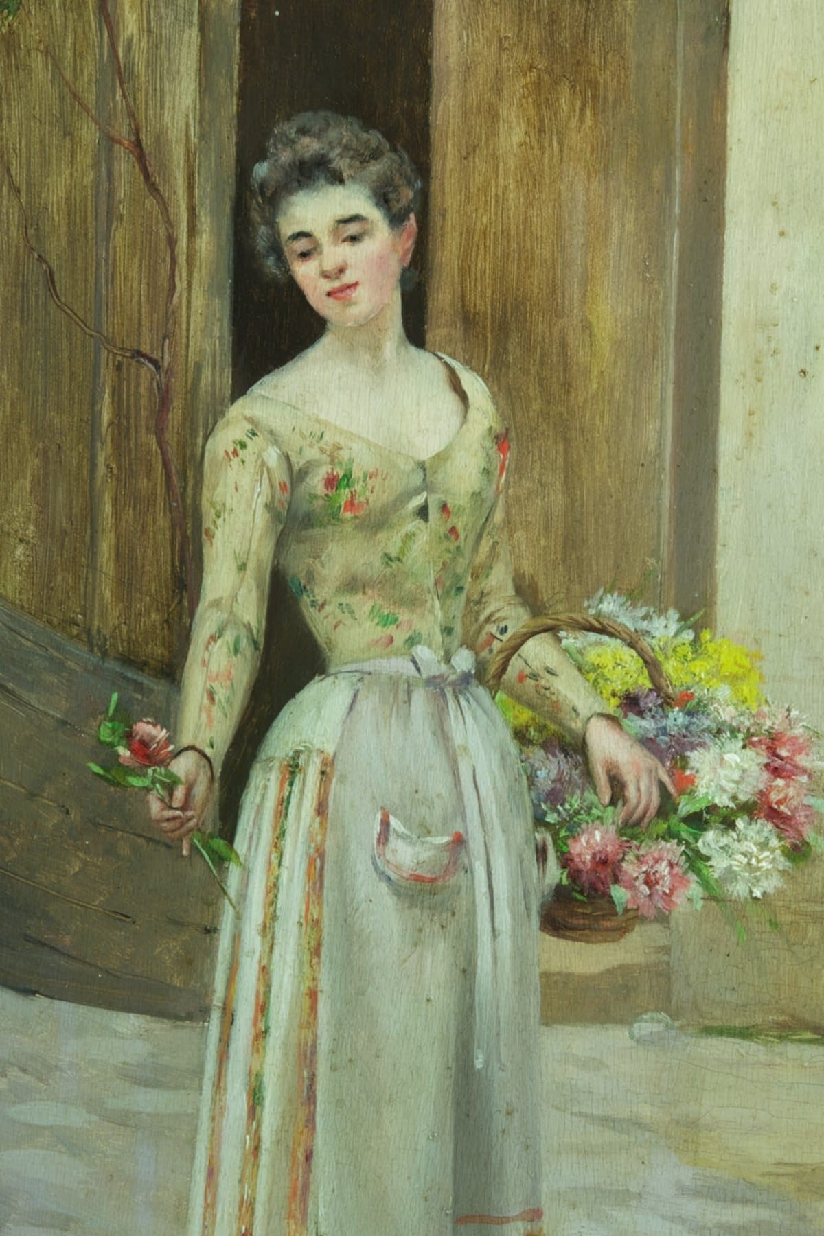 Cristóbal De Antonio tableau ancien Paris vieux métier la marchande de fleurs - Image 1