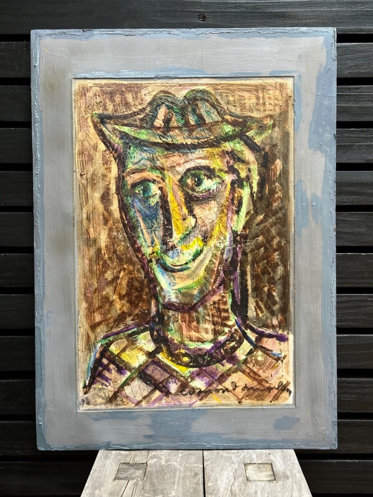 Ancien tableau expressionniste portrait d'homme Edmond Duplan Marseille 1950 - Image 1