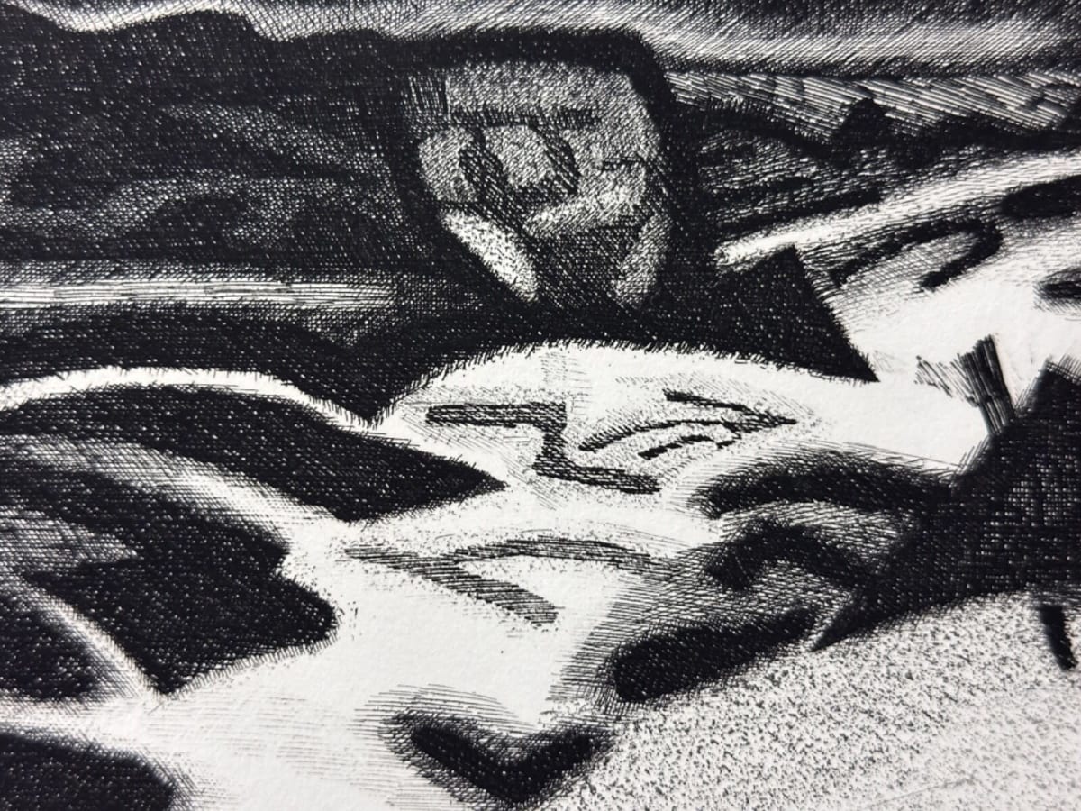 Gravure originale de Jacques Ramondot paysage synthétique Mollières art - Image 1