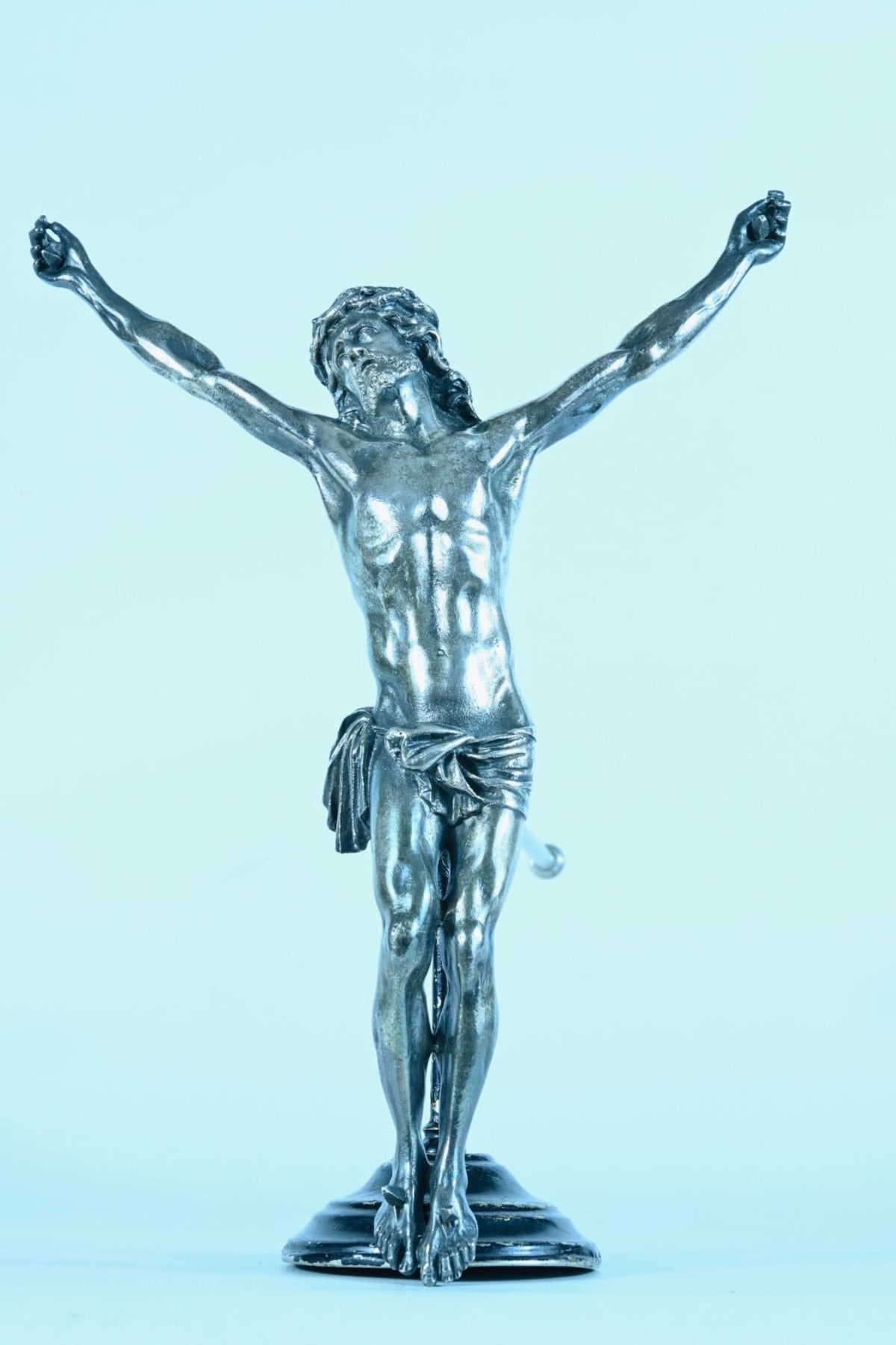 Ancien grand Christ vivant bronze argenté Giambologna maniériste Cristo Vivo - Image 1