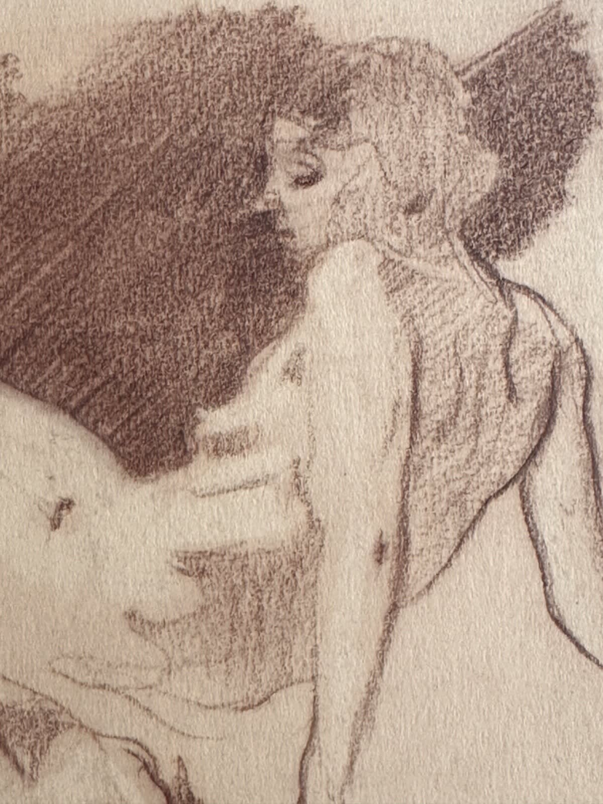 Dessin ancien Terles portrait femme nue allongée étude sanguine art déco - Image 1