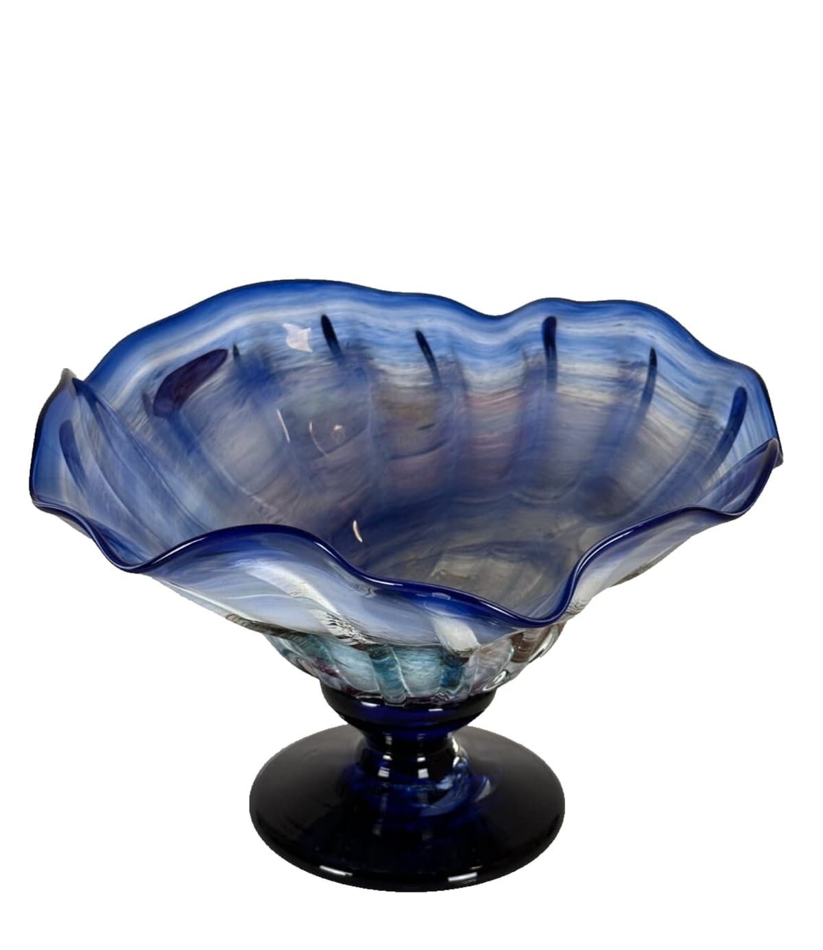 Belle coupe à fruit centre de table bleu Mick Bob le Bleis verre design vintage - Image 1