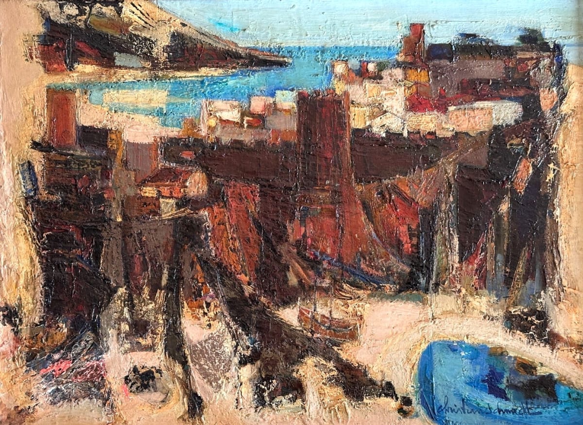 Grand tableau moderne paysage bord de mer Espagne Christian Schmidt Tossa de Mar - Image 1