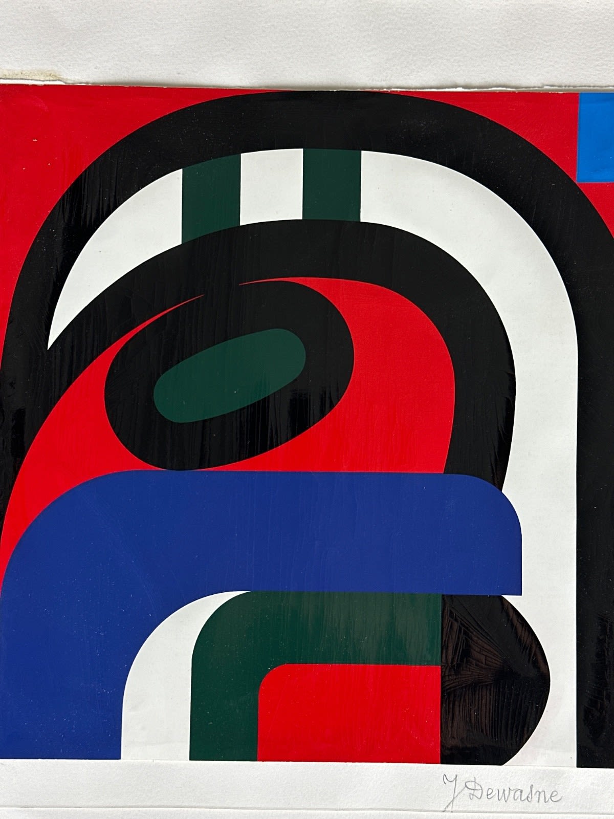 Rare composition abstraite géométrique signé Jean Dewasne acrylique impression - Image 1