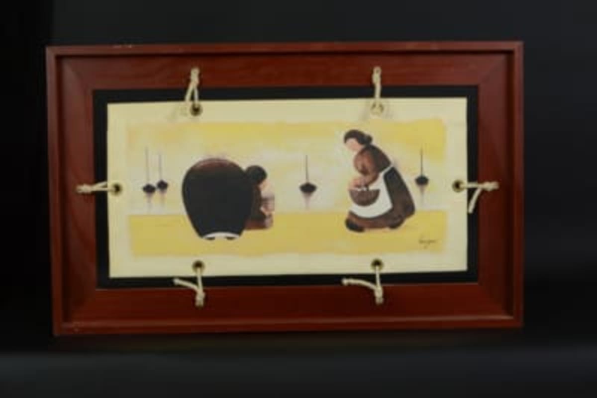 Charmant tableau ancien Louis Pors Bretagne Roscoff bord de mer animée costume - Image 1