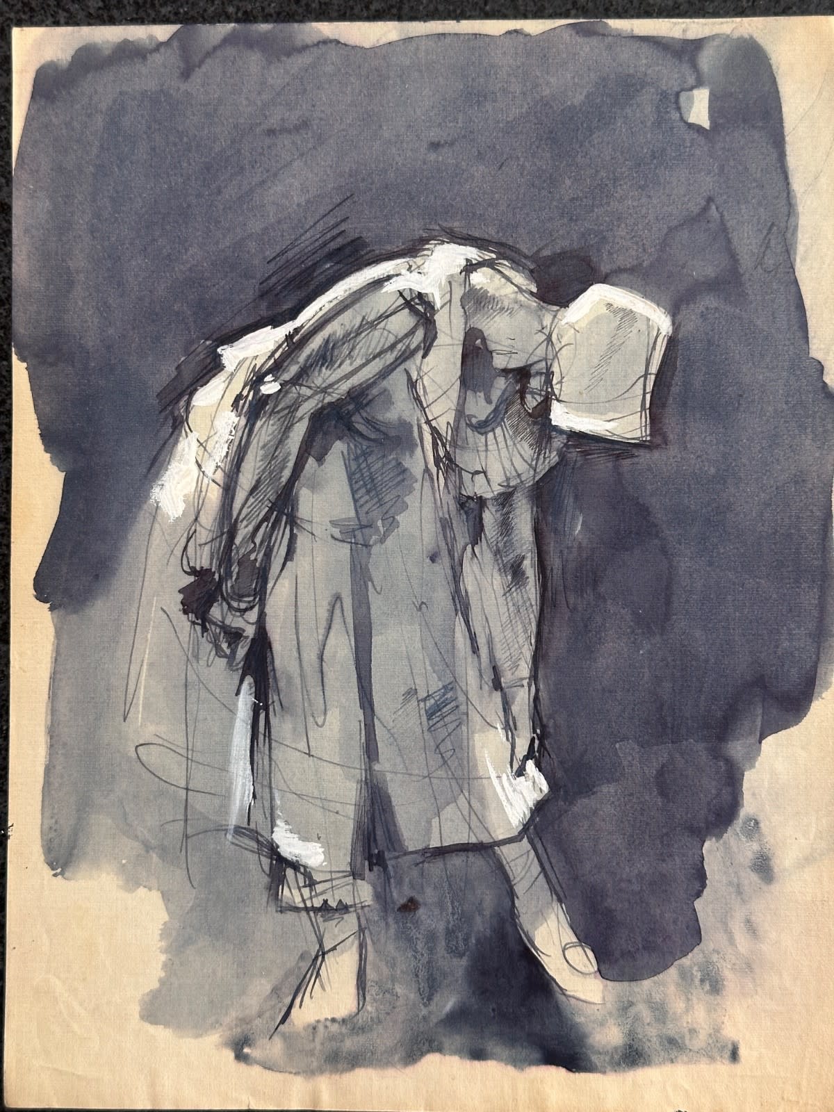 Dessin ancien Jean Terles jeune femme penchée au chapeau 1930 technique mixte - Image 1