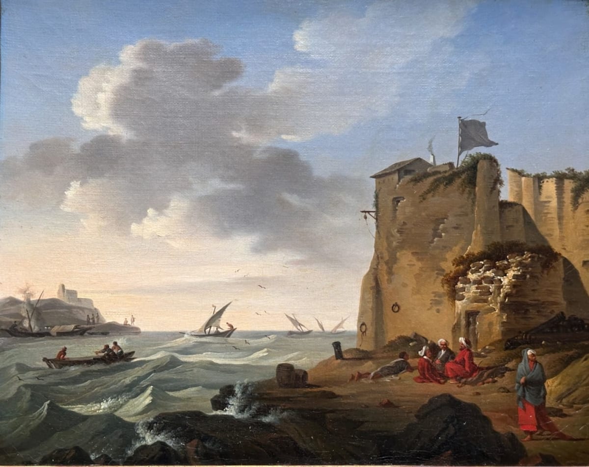 Beau tableau ancien marine orientaliste animée Algérie 1830 suiv Fatio, HST 19e - Image 1