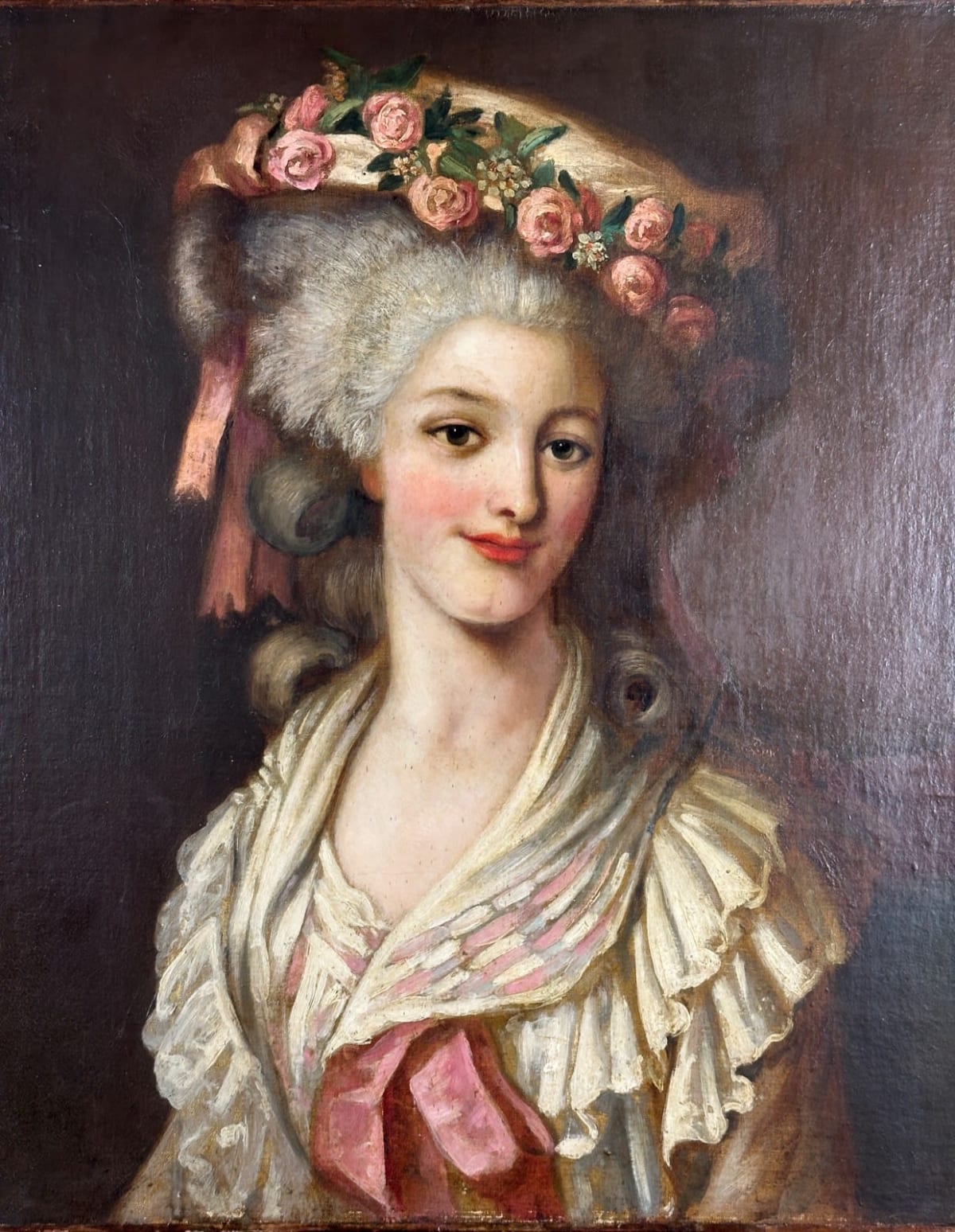 Tableau ancien portrait femme courtisane coiffe Princesse de Lamballe Louis XVI - Image 1